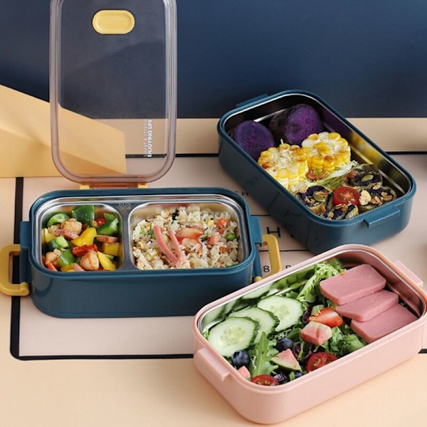 Bärbar Lunchlåda för Barn Skol Bento Mikrovågsugn med Flyttbara Fack Sallad Frukt Matbehållare Rosa
