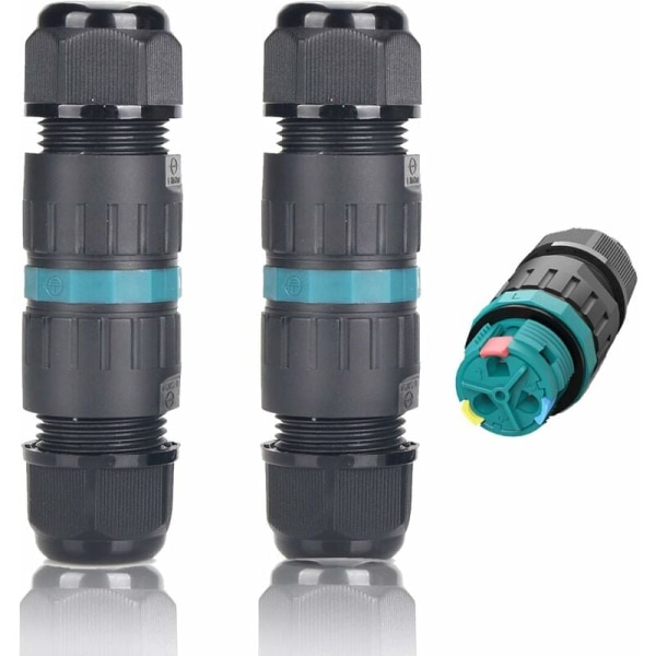 2 stk. IP68 vandtæt kabelforbindelse Ø5mm-Ø9mm TÜV 3-polet udendørs elektrisk forbindelsesmuffe til have 2-vejs bund