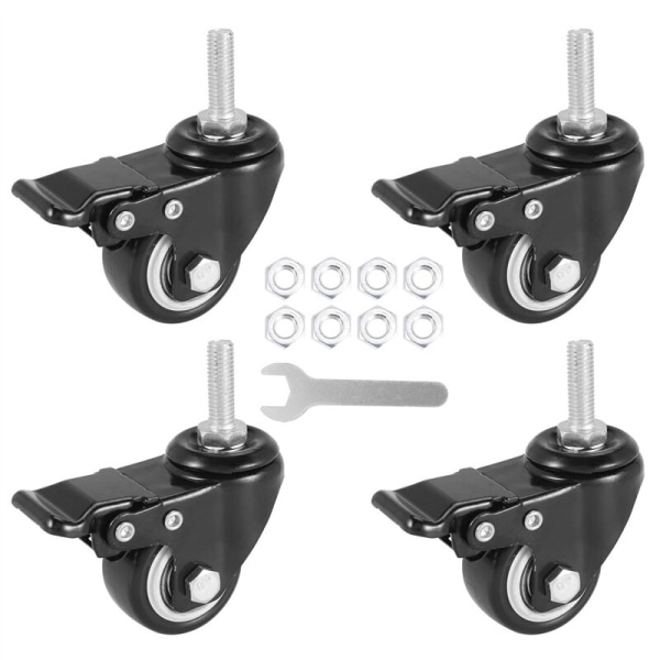 Stem Casters, Set of 4 1.5 Inch Casters with Brake, Heavy Duty Casters with Nuts, Noise Canceling Casters for Carts, Workbench