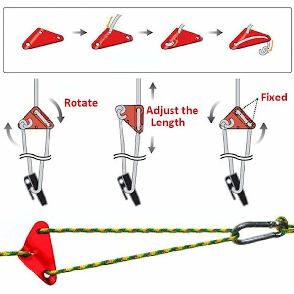 Camping Repspännare, 20 st 3 hål Aluminiumlegering Repjusterare Legering Spännare för Tält Camping Presenning Vandring(Röd)