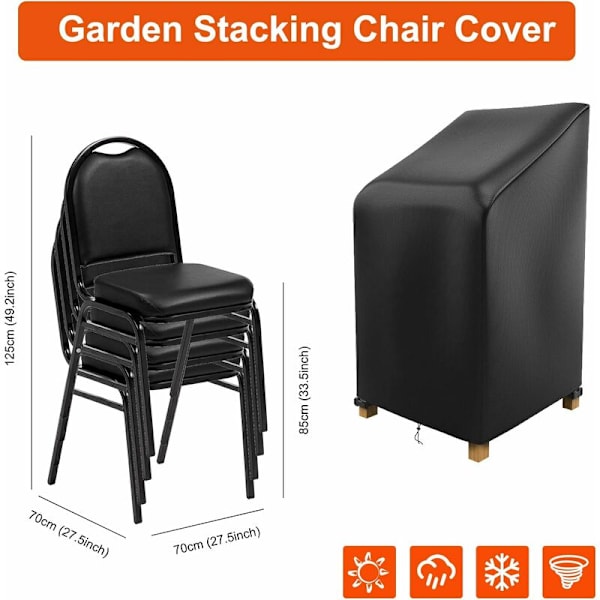Stable Stakbare Have-Stolbetræk 70x 70x 85/125cm, 420D Oxford Vandtæt Udendørs Stolbetræk, Husbeskyttelse Have-Stol, Have-Stolbetræk, Nero