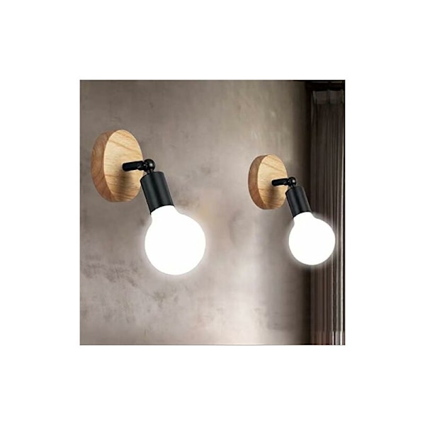 2 st LED vägglampa, modern träapplikation, 180° järnvägglampa för bar och kafébelysning, E27