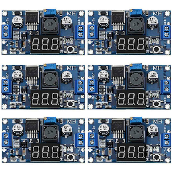 6 X Justerbar LM2596S DC-DC Nedkonverter, Spændingsregulator, Strømforsyningsmodul, 36V, 24V, 12V til 5V, 2A