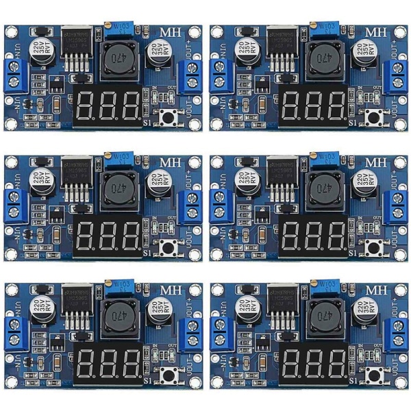 6 X Justerbar LM2596S DC-DC Nedkonverter, Spenningsregulator, Strømforsyningsmodul, 36V, 24V, 12V til 5V, 2A