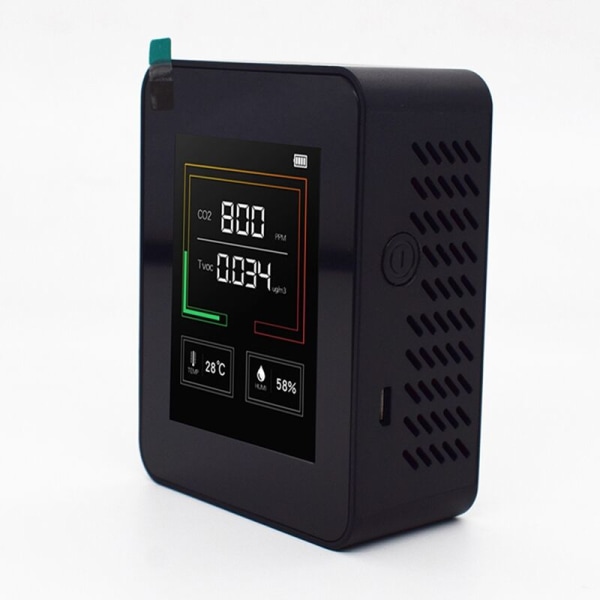 Luftkvalitetstester CO2 TVOC Meter Temperatur Fugtighedsmåler Enhed Dioxid Monitor Gasdetektor Sensor Sort