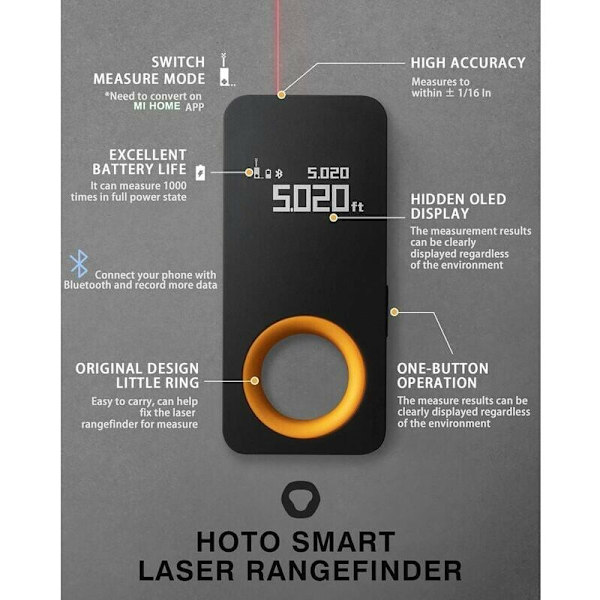 98 fot Laseravståndsmätare, Mini Bärbar Digital Laser, ±2mm Noggrannhet, Bluetooth, OLED-Skärm, Mätning av Längd
