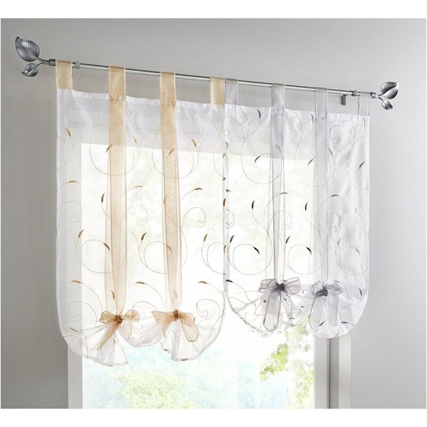 Kirjailtu nauhaverho Rooman verhot Verho läpinäkyvillä soljilla voile (LxK 120x140cm, keltainen)