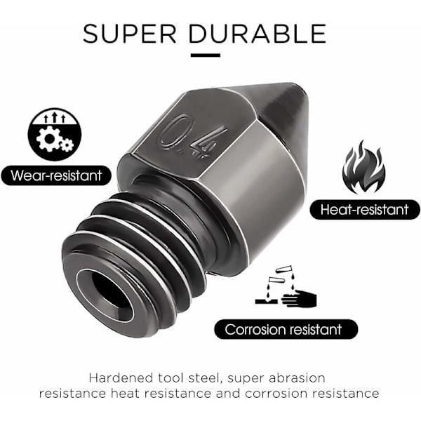 5 st extruderdysor 0,4 mm/1,75 mm, högtemperaturbeständiga 3D-skrivardysor för MK8