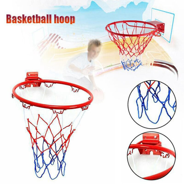 2X 32cm Væghængt Basketball Hoop Net Metal Ring Hængende Kurv Væghængt med Skruer Indendørs Udendørs Sport