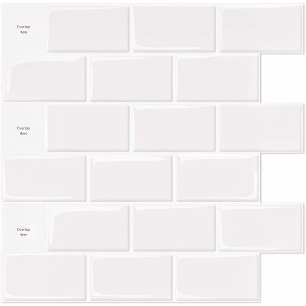 10 kappaleen setti, valkoinen metrolaatta itseliimautuva laatta, liimautuva keittiön kylpyhuoneen välitilan laatta, 3D tiili vinyyli liimapaperi, 30x30cm