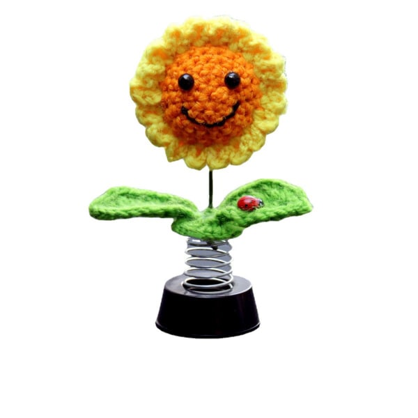 Biltillbehör Prydnad, Virkad Smiley Solros Bobblehead Flower Dashboard Bildekoration för bilinredning Skrivbordsdekoration (handstickad)