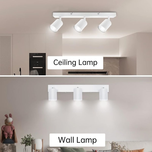 Takspot GU10, Taklampe 3 Spots Hvit, Justerbar Spottaklampe, Moderne Taklampe, Innendørs LED Taklampe for
