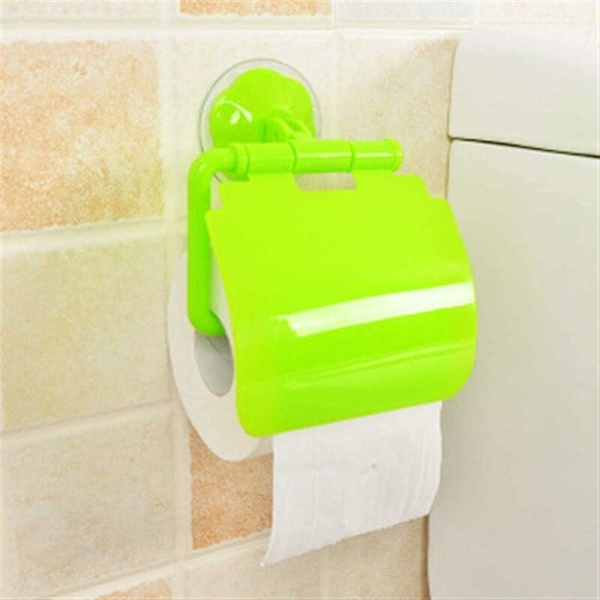 Toiletpapirholder til badeværelse, toiletpapirholder med sugekop, toiletrulleholder med låg til tissueboks, papirholder, papirholder (farve