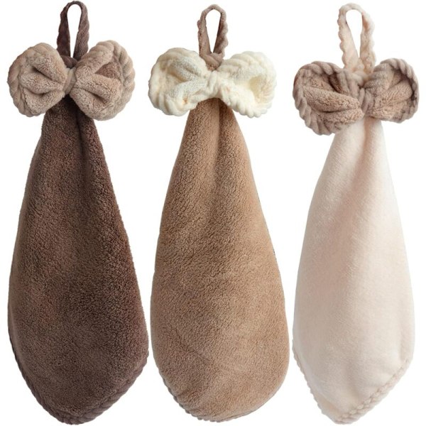 3-delt koral fleece mikrofiber køkken- og badeværelseshåndklædesæt til øjeblikkelig tørring af dine hænder (mørk farve)