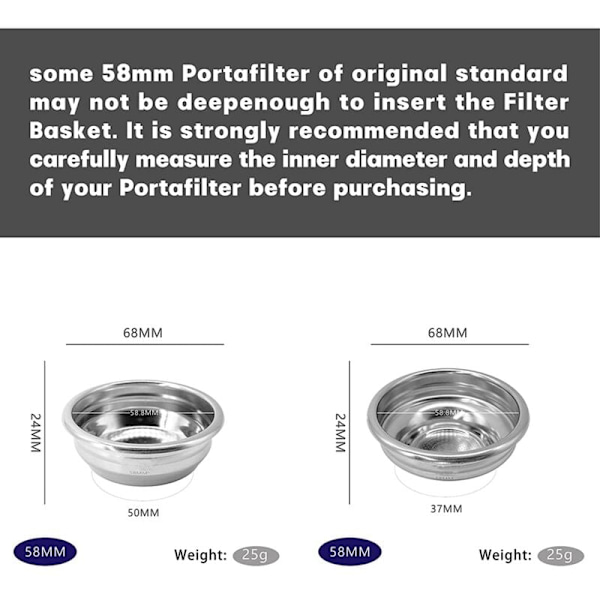 Ruostumattomasta teräksestä valmistettu suodatin 58 mm 1/2 kuppia pohjaton portafilter yhteensopiva Expobar/9/