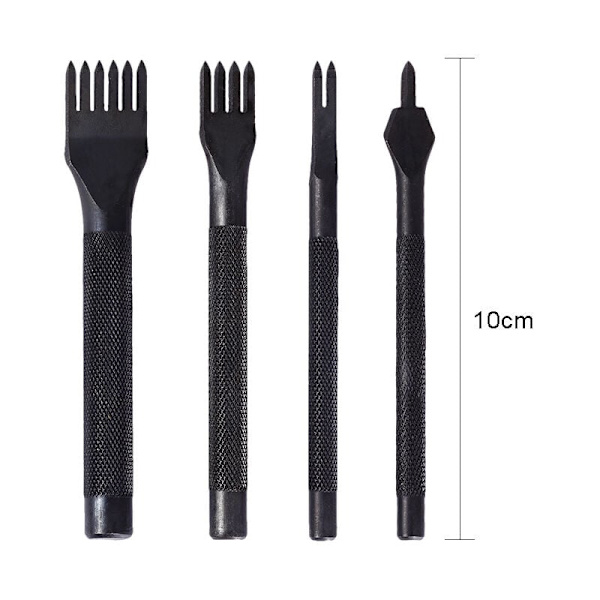 4 stk skinnhullverktøy for hulling, hulling med pigger, perforering av skinn, håndverktøy for hulling av klør (1+2+4+6 tenner)
