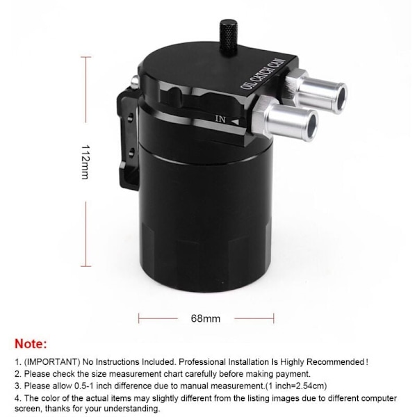 Universal Gløderørs Genopretning Motor Aluminium Tank Catch Can Separator 300Ml Sort