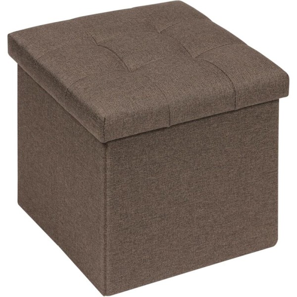 Klappbar krakk oppbevaringskiste klær ottoman leketøysboks soverom møbler, lin stoff, 32 x 32 x 32 cm, brun