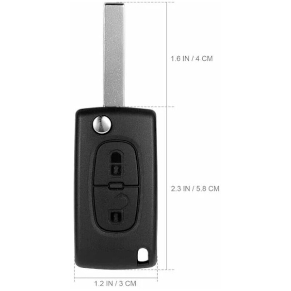 2 knappar kompatibel nyckelskal CE0523 fällbar flippnyckelskal för Peugeot 207 307 308 407 408 3008 5008 Citroen C2 C3 C4 C5 C6 C8 (2 knappar, CE0523)