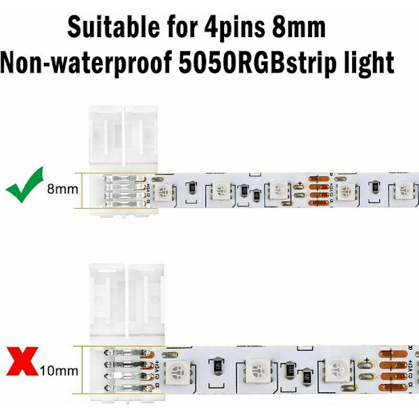 20 stk 4-pins LED-kontakt, 8 mm RGB LED-stripekobling for SMD 2835 3528 RGB LED-stripe.
