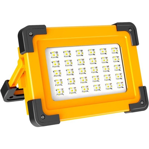 Oppladbar LED-flomlys Byggeplass Flomlys 60W oppladbar LED-lampe 3 lysstyrkemoduser Arbeidslampe med 6600mAh batteri for camping, DI