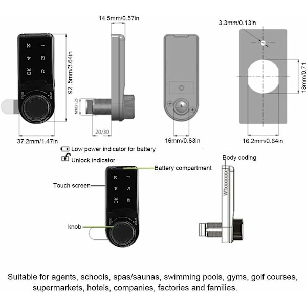 Kosketusnäppäimistökaapin lukko, digitaalinen lukko kahvalla perheille, hotelleille, toimistoille ja asuntoihin, elektroninen turvavaruste lapsille ja naisille