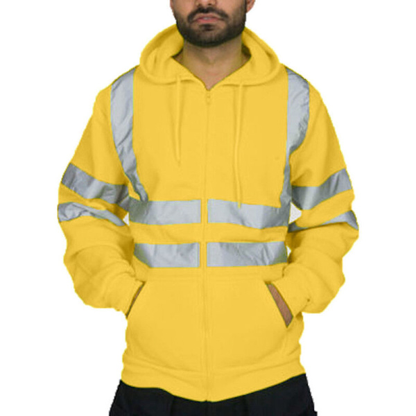 Lynlås sikkerhedstrøje, reflekterende arbejdsjakke, varm fleece termisk jakke - gul - XXL -