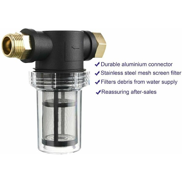 Havefilter til højtryksrenser, vandindløbsfilter, sedimentfilter, 40 mesh-sigte, ekstra 100 mesh