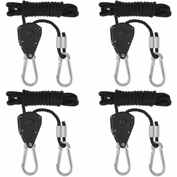 4 Pcs Ratchet Ropes with Hooks for Lamp or Plants, Adjustable Hook Rope 180cm Long (2 Pair)