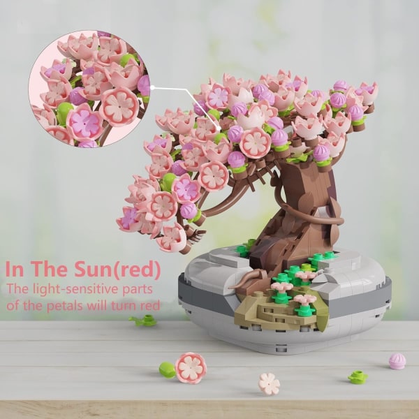 Minibyggekloss Sakura trebyggesett Sakura Bonsai DIY-leker, bursdagsgaver for barn 6+