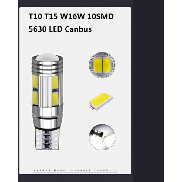 10 kpl W5W T10 12V 6000K 5630 SMD Auton LED-polttimo Canbus Rekisterikilven Kulmavilkku Superkirkas Valkoinen