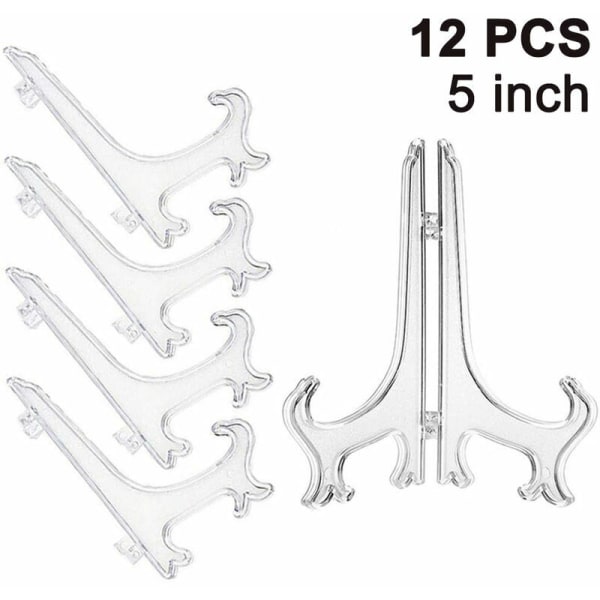 Sett med 12 plastplateholdere staffeli - sammenleggbare skjermstativ for visning av samleplater, skåler, bøker, DVDer, etc.