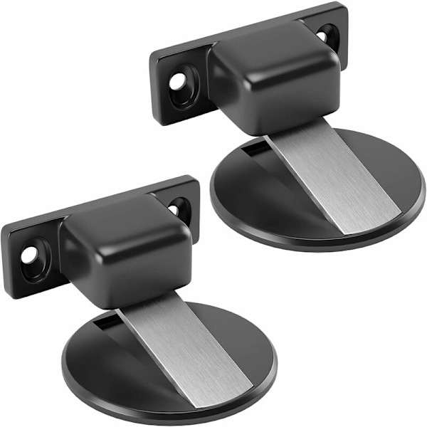 2-pack Dörrstopp, Magnetisk Dörrstopp i Rostfritt Stål, Ingen Borrning, Säkerhet, Fungerar för Dörrspringor mellan 0,2-0,4 tum (Svart)