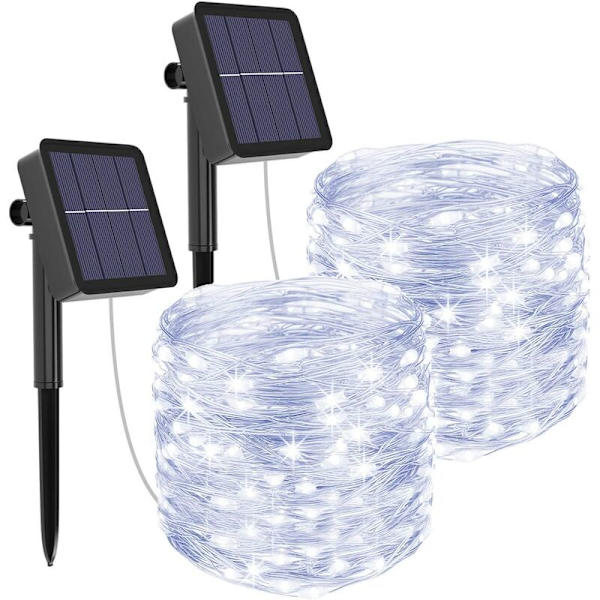 8 Lysmoduser 120 LED Solcelle-Lyslenke 2-pakning, 12 Meter Lang, Kald Hvit, Halloween, Jul, Fest [Energiklasse A+++]