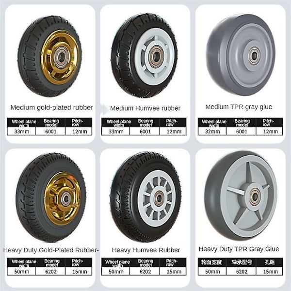 1 stk. 4 tommer gummi mellemstort hjul forgyldt /Humvee/ TPR lydløst hjul universal trolley industri trailer enkelt TPR