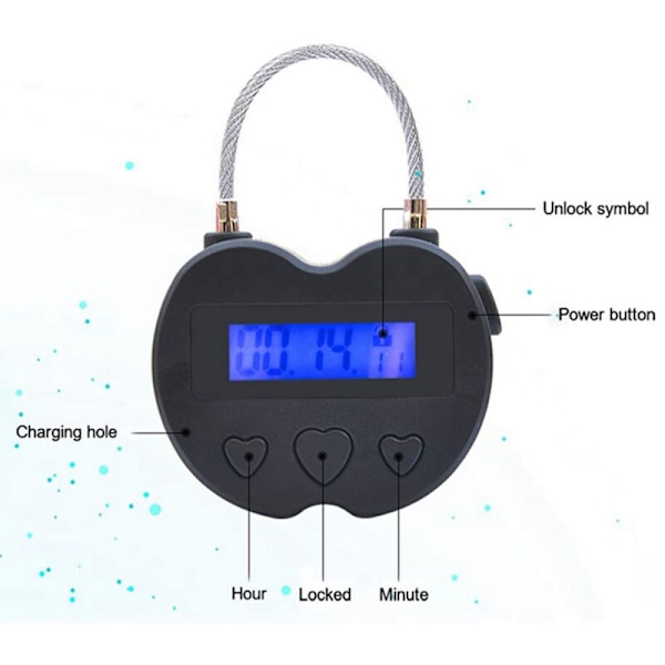2X Smart Time Lock LCD-display Elektronisk USB Laddningsbar Tillfällig Timer Resa Svart