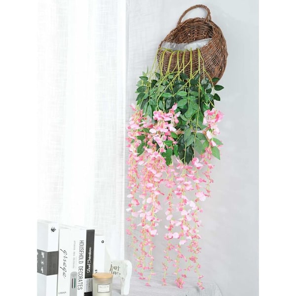 12 Pakk Kunstige Wisteria Vines 3,6 fot Trippelstamme Ratta Kunstig Wisteria Lang Silkeblomst Girland (Rosa)