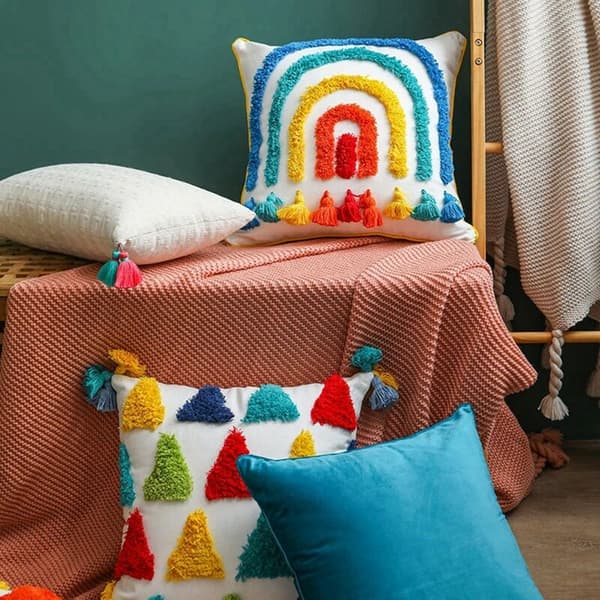 Tufting-proces Regnbuefarvet Dekorativ Pude Sofa Pudebetræk til Sofa Boho Hjemmeindretning -A