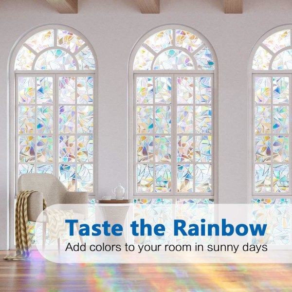 3D Rainbow Window Film Privacy Dekorativ Window Cling Glas Ikke-klæbende Statisk Window Cling Aftagelig (45x200cm)