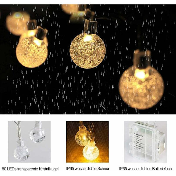Keijuvalot, 10m 80LED Keijuvalot Vedenkestävät Pallokeijuvalot, 8 Tilaa Paristoilla Toimivat LED-Garland-Koristeet Sisä- ja Ulkokäyttöön Makuuhuoneelle Puutarhaan Terassille