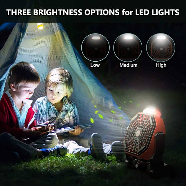 X20 Laddningsbar Campingfläkt med LED-lampor Justerbar, Tyst Skrivbordsfläkt 270° Justering (batteri ingår ej) - Fei Yu