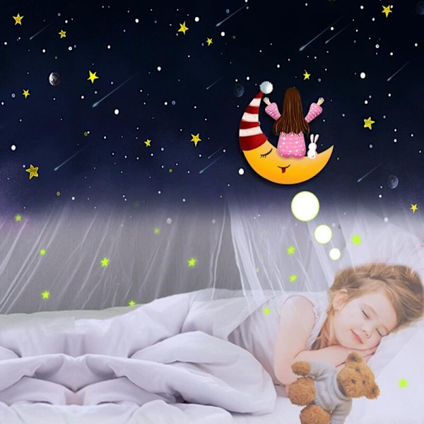 Myggnett, senghimmel med fluorescerende fosforescerende stjerner, senghimmel for baby, barneseng