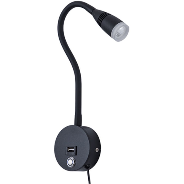 Veggmontert leselampe med USB-lading, berøringsdimmersbryter, LED-varmhvit lys
