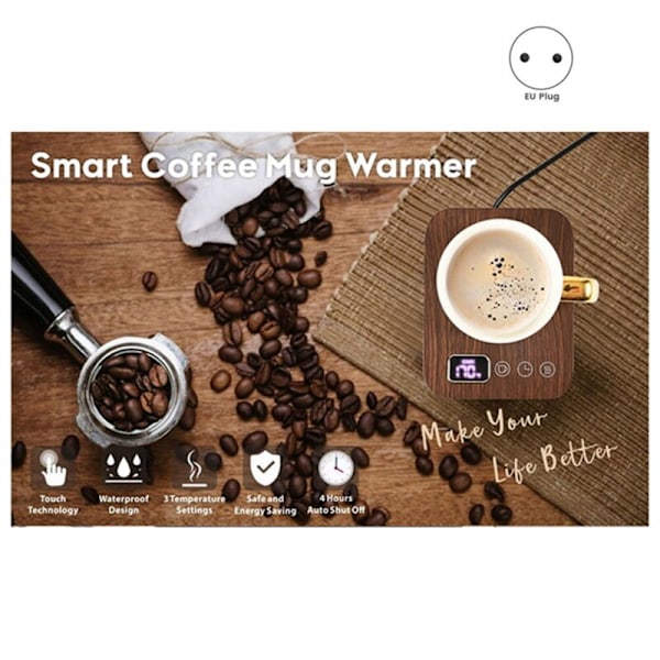 Smart kaffekoppvarmer, vokslysvarmerplate med timer, elektrisk kaffekoppvarmer med automatisk avstenging, EU-plugg