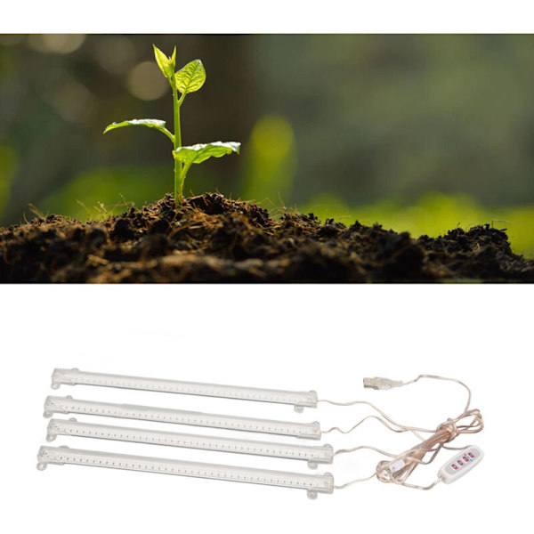 Kasvien kasvualo, 4 päätä, USB-liitäntä, himmennettävä ajastimen toiminto, täyden spektrin LED-kasvualo sisätiloihin, mehikasveille, 4,3W, 84 punaista LEDiä ja 84L