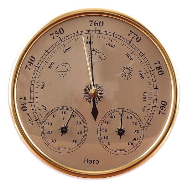 Barometer, værstasjon med barometer og hygrometertermometer, 3 i 1 veggmontert analog værstasjon, for innendørs og utendørs