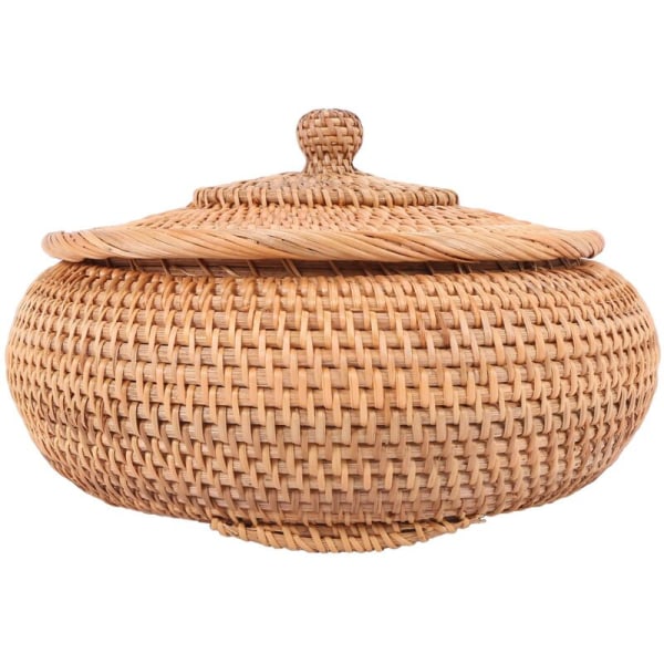 Rattanlådor med lock, handvävda flätkorgar, rund diameter 28 cm, fiber