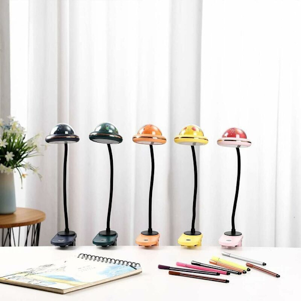 Klipslampe for barn, USB-oppladbar LED-klipsleselampe med stjerneprojeksjon, 360° berøringsdimmbar svanehals-sengelampe (rosa)