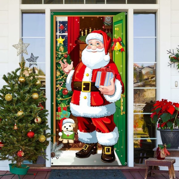 Santa Door Cover Christmas Door Banner Hanging Santa Backdrop Banner for Winter Holiday Decoration Front Door Home