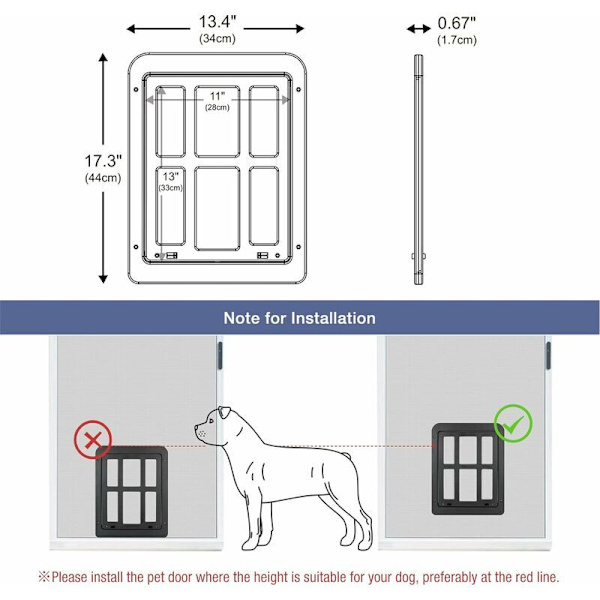 Hunde Dør, Magnetisk Klapdør til Dyr, Nem Installation Kattelem Katteflap Myggenet (34 cm x 44 cm)